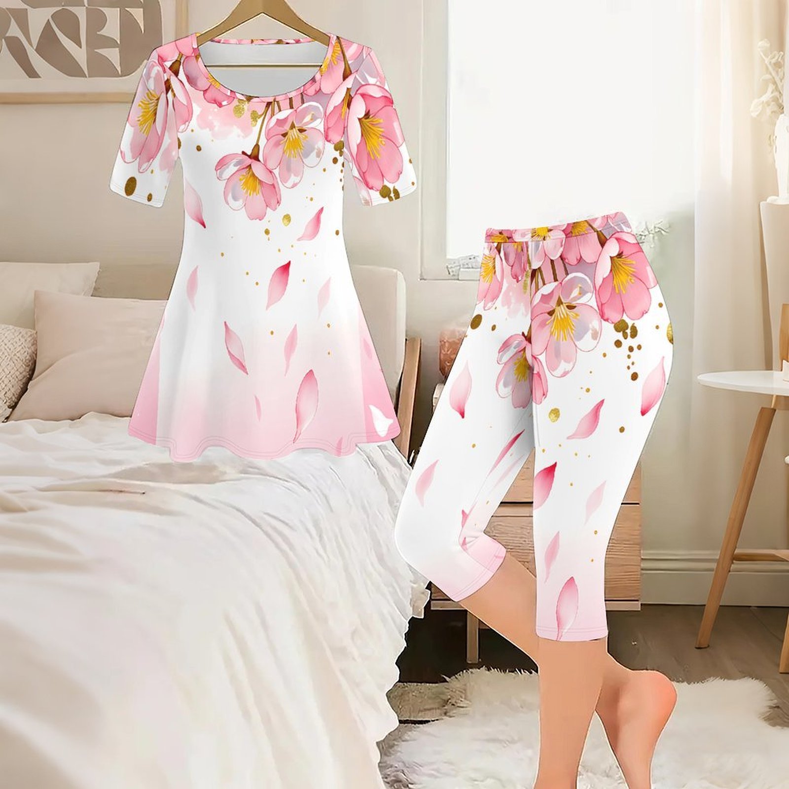 Romper Floral Print - 2pcs Vintage Print Two Piece Set