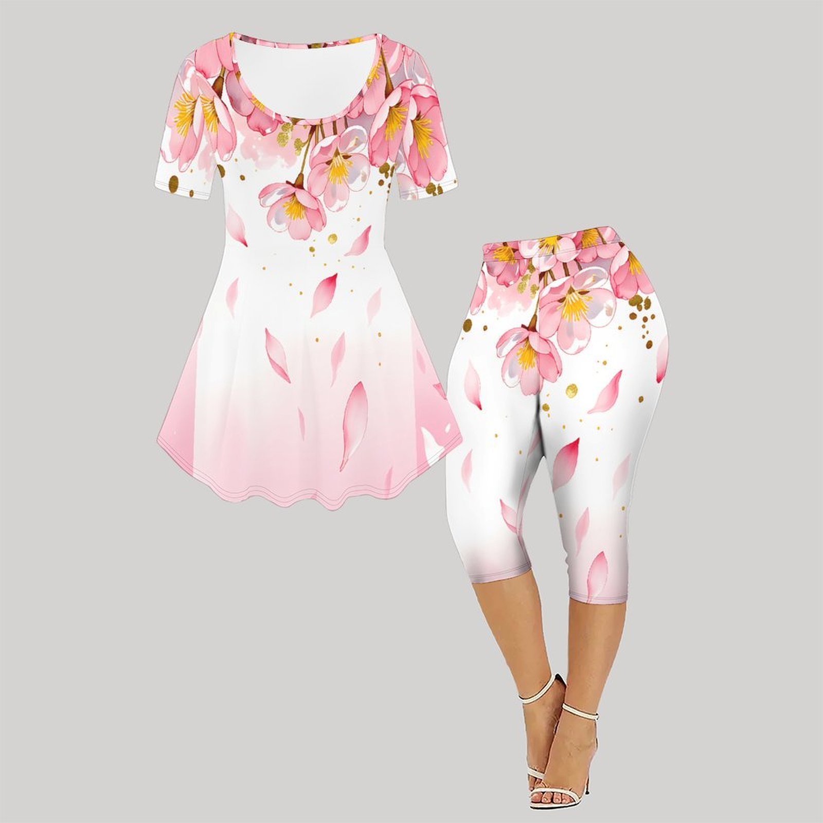 2pcs Vintage Print Two Piece S - огляд і ціна Romper Floral Print